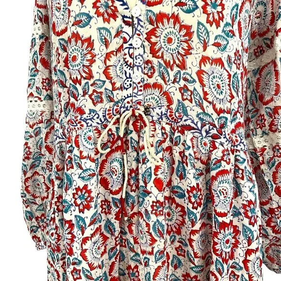 Bell By Alicia Bell Patton Mini Dress Size XL Long Sleeve V Neck Tassel Tie - Picture 3 of 12